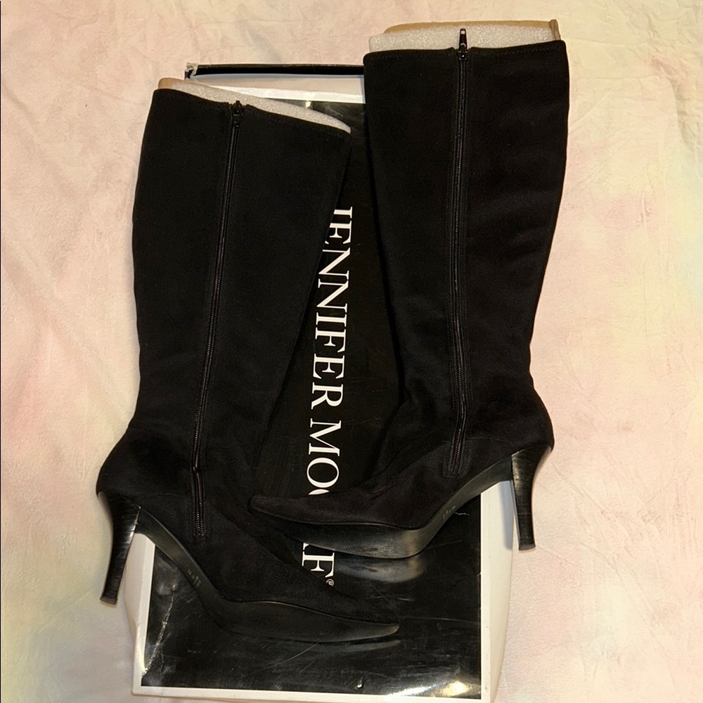 Jennifer Moore Black Heeled Boots with Chunky Heel
